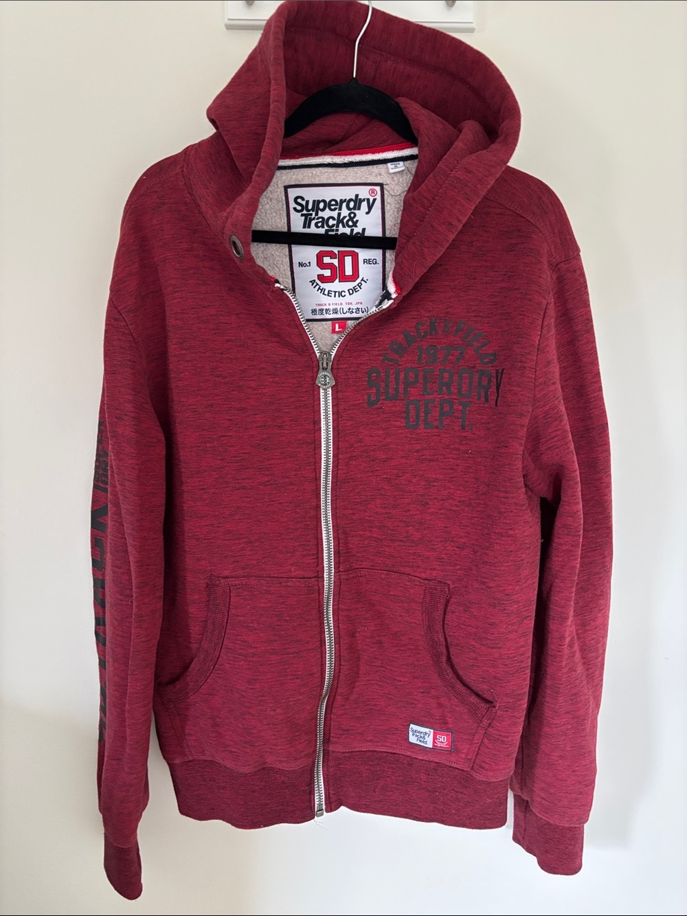 Superdry mens Red Marled Zip Hoodie